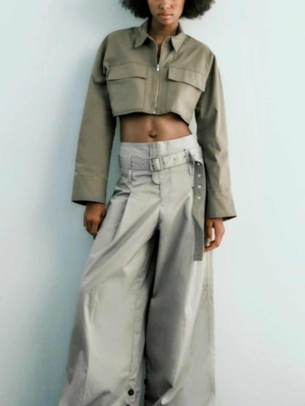 Zara High-Waist Belted Pants in Olive